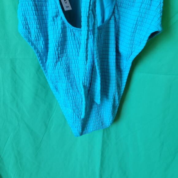 Lucky Brand Teal Blue Wave Plunging Lace Up One Piece Swimsuit Size Medium - Picture 12 of 13